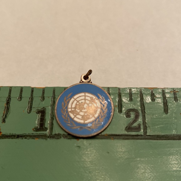 Sterling Silver Vintage Enamel United Nations Symbol Charm or Pendant - Picture 5 of 5